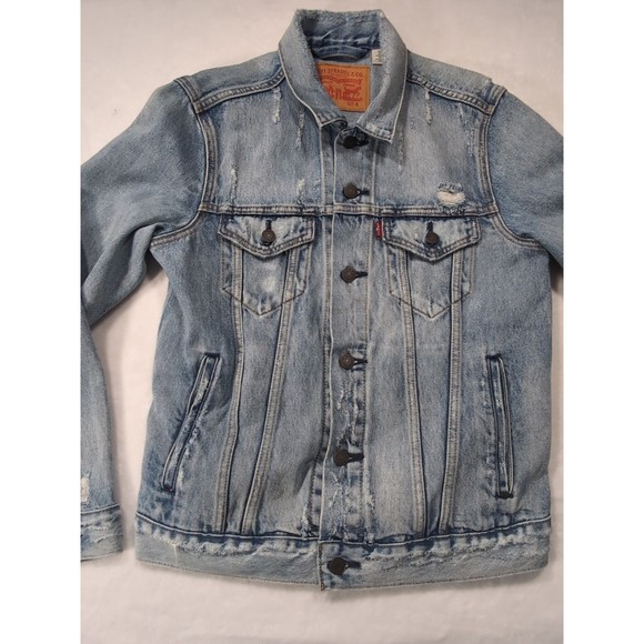 Levi's Denim Trucker Jacket Men's Small Blue Medium Wash Distressed S40116 - Picture 4 of 16